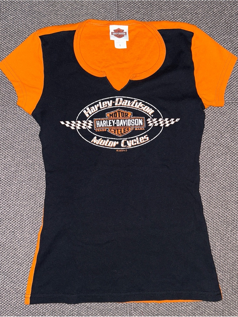 Y2K Harley-Davidson Black Tee with Orange Accents and Logo